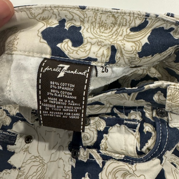 7 For All Mankind Navy and Cream Floral Skinny Jeans - Picture 6 of 7